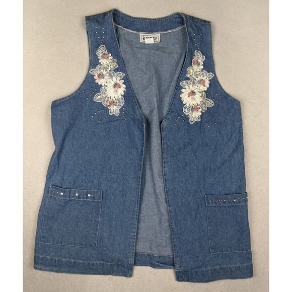 VINTAGE 90s WOMEN'S DENIM VEST - APPLIQUE - BRIDGE - SIZE L - Picture 2 of 7